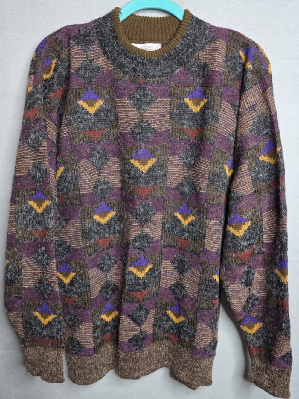 Vintage Knit JJ Cochran Abstract Acrylic Nylon Retro Cosby Sweater Lrg  Knit 90s